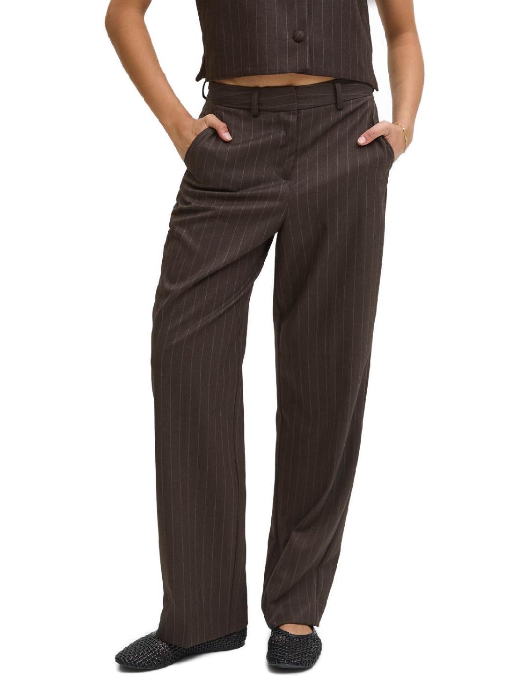 Pantalón JJXX Ana raya diplomática marrón para mujer