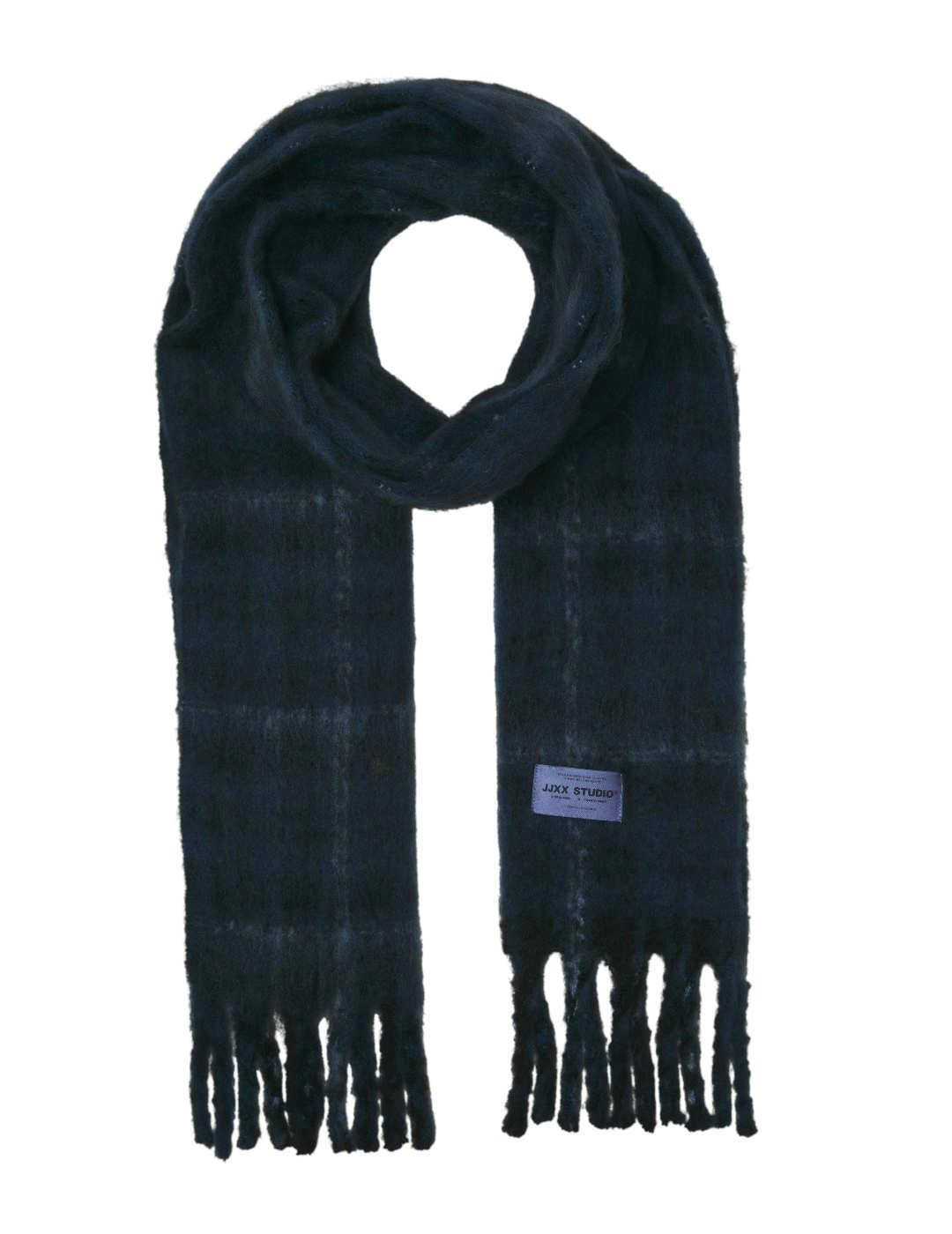 Bufanda JJXX Leslie cuadros azul punto con flecos para mujer