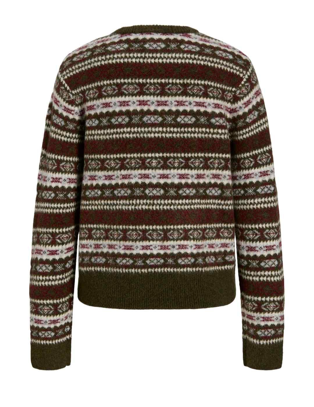 Jersey JJXX Fara grecas verde y granate punto para mujer