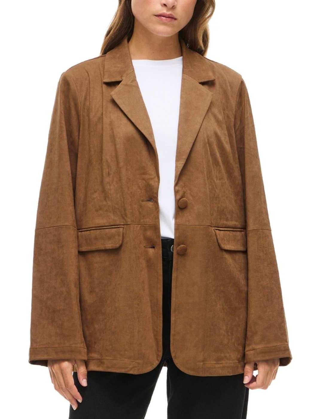 Blazer Vila Hena ante camel manga larga para mujer