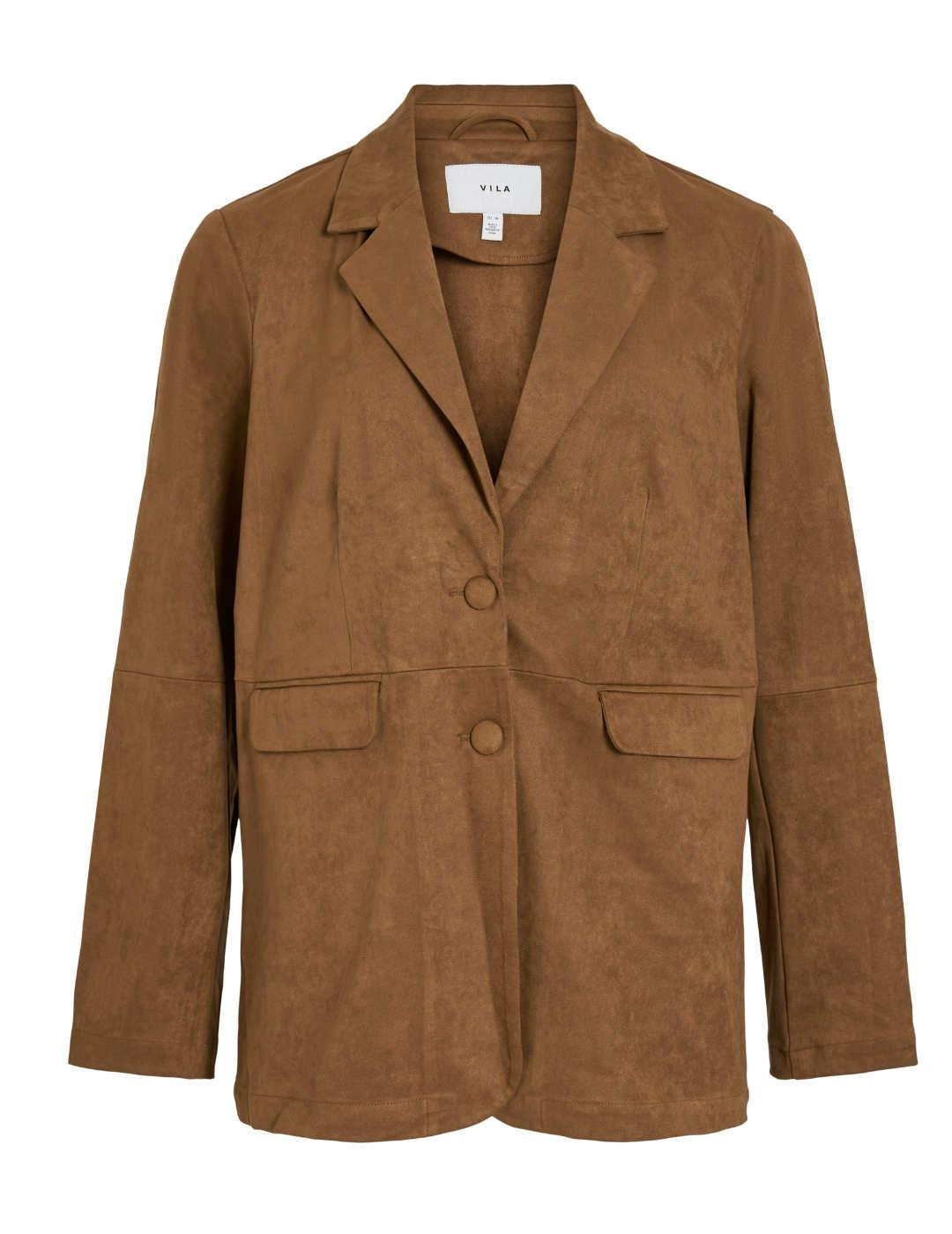 Blazer Vila Hena ante camel manga larga para mujer