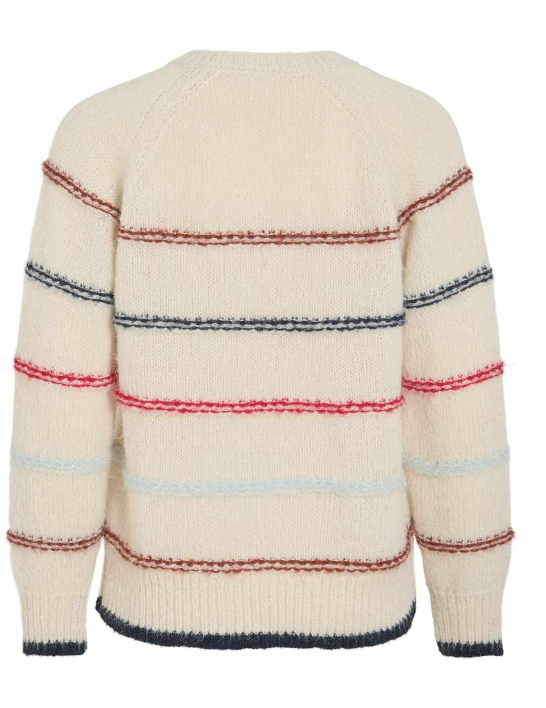 Jersey Vila Ellis beige con rayas cuello pico para mujer