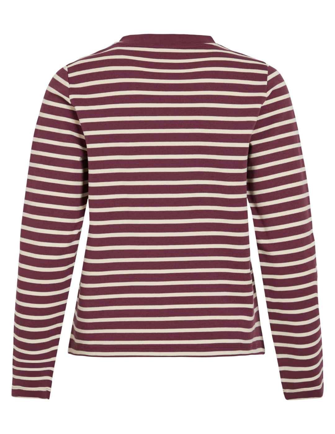 Cárdigan Vila Benoda burdeos rayas finas beige para mujer