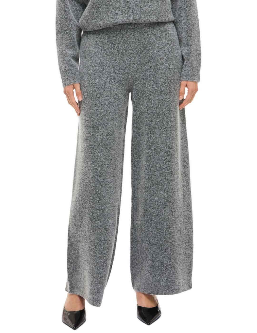 Pantalón Vila Casti gris jaspeado punto acampanado de mujer
