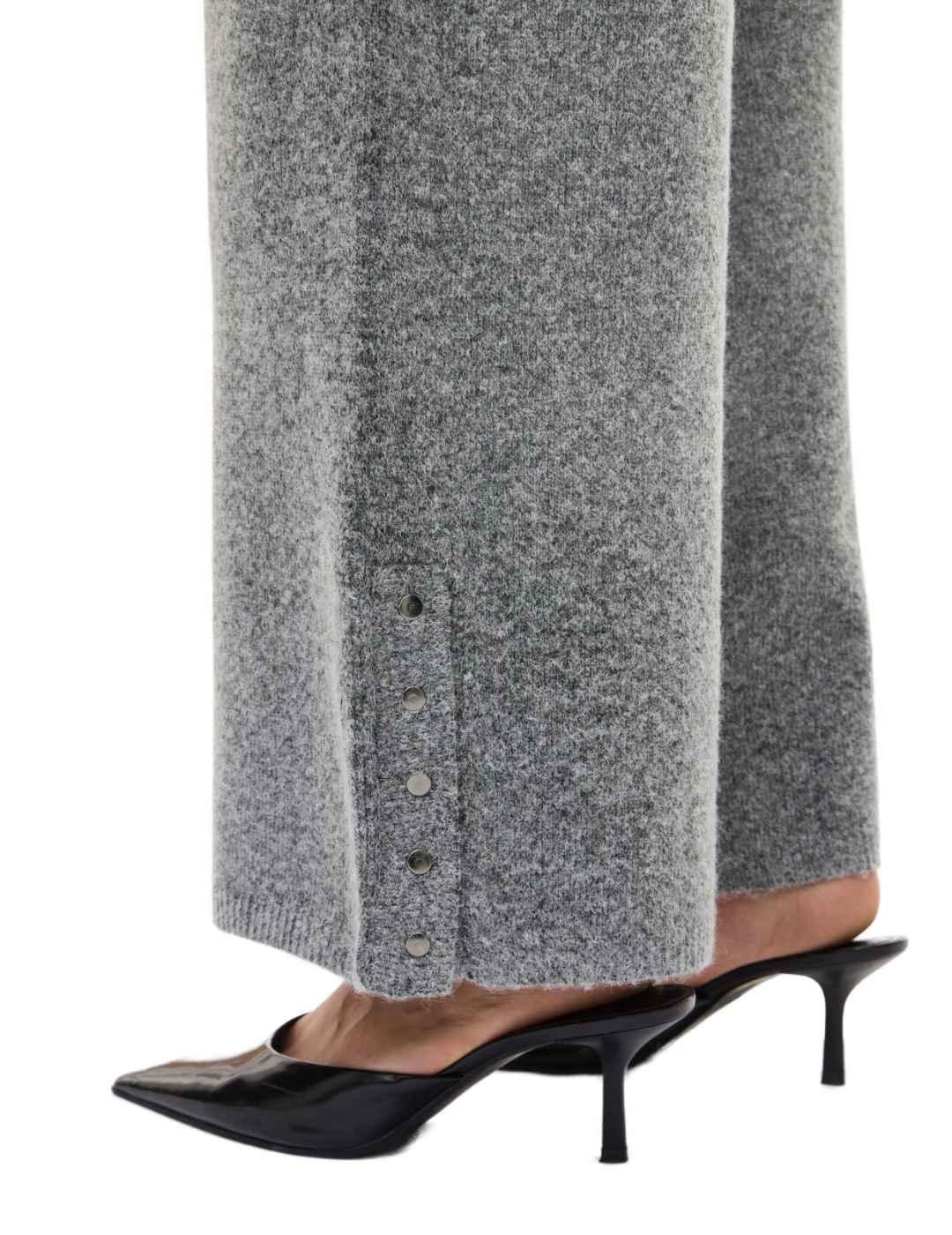 Pantalón Vila Casti gris jaspeado punto acampanado de mujer