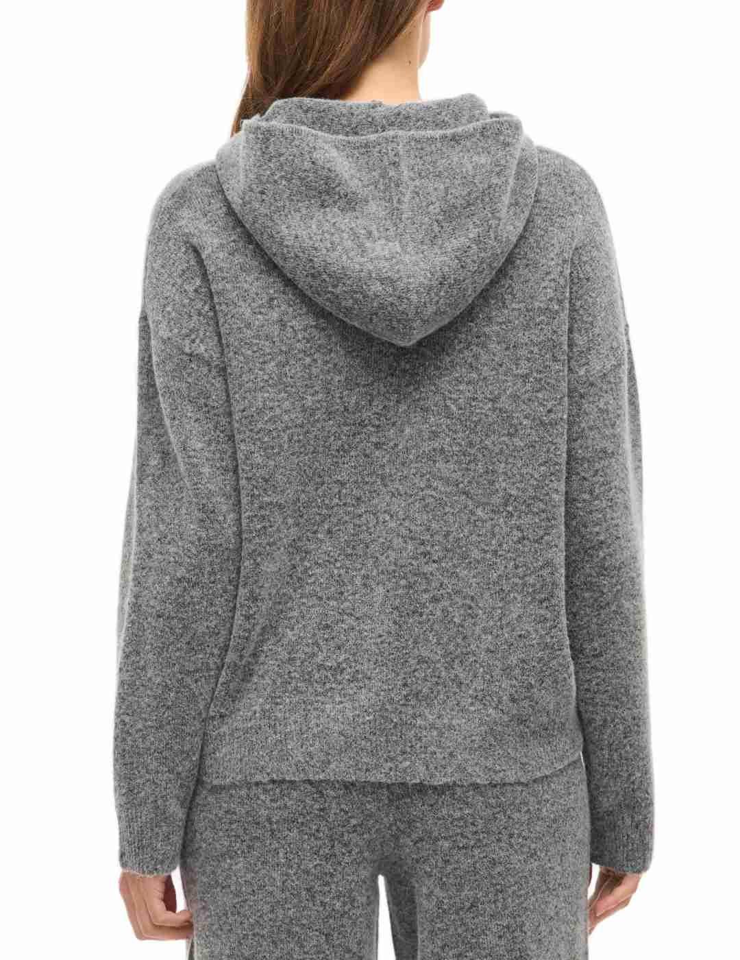Sudadera Vila Casti gris jaspeado punto capucha de mujer