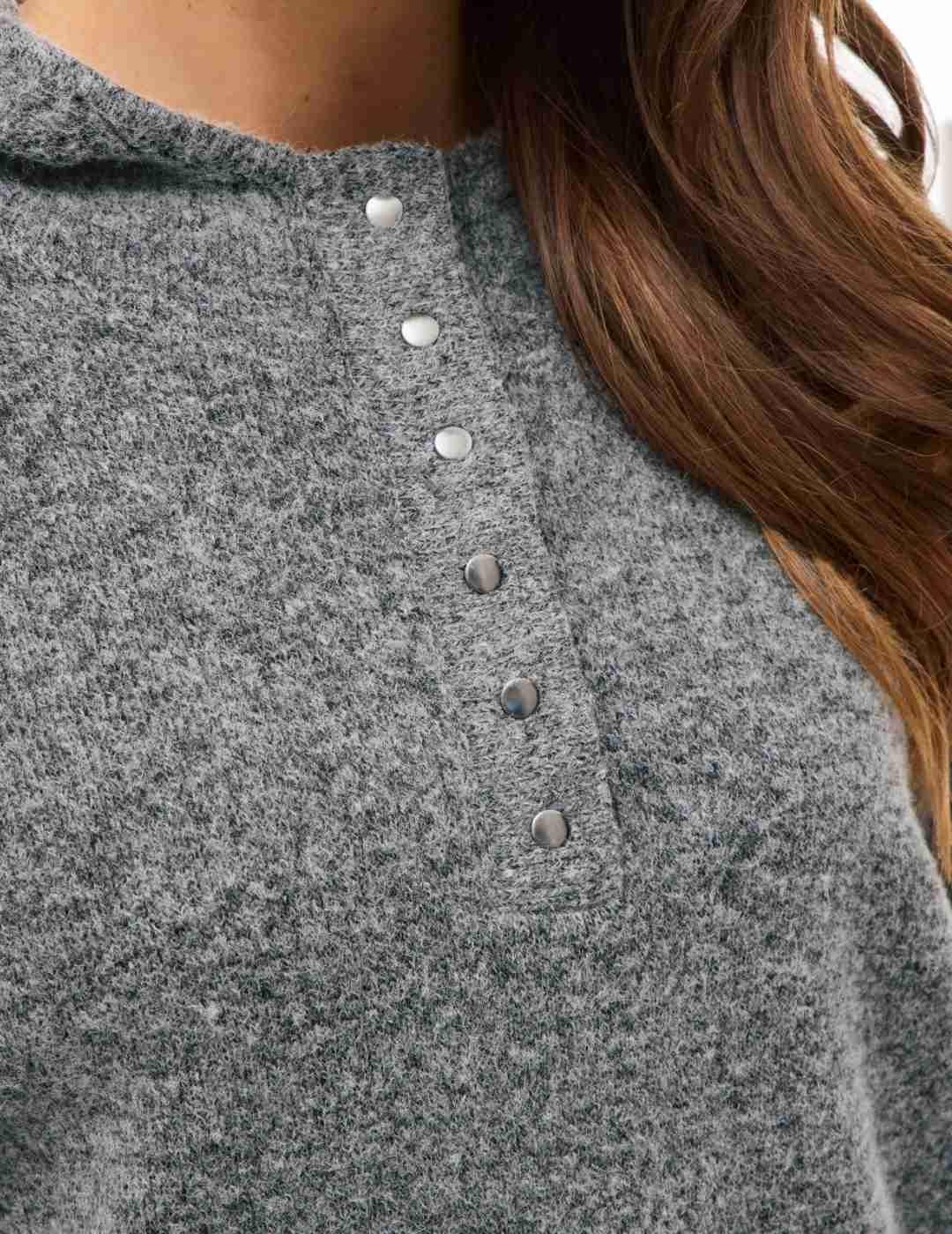 Sudadera Vila Casti gris jaspeado punto capucha de mujer