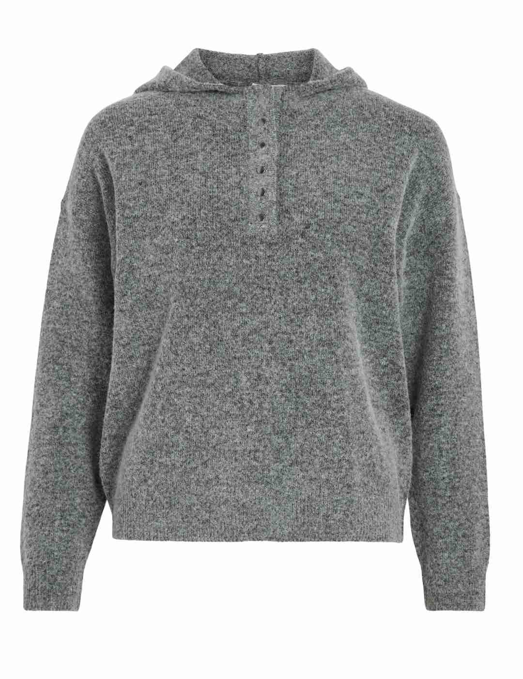 Sudadera Vila Casti gris jaspeado punto capucha de mujer