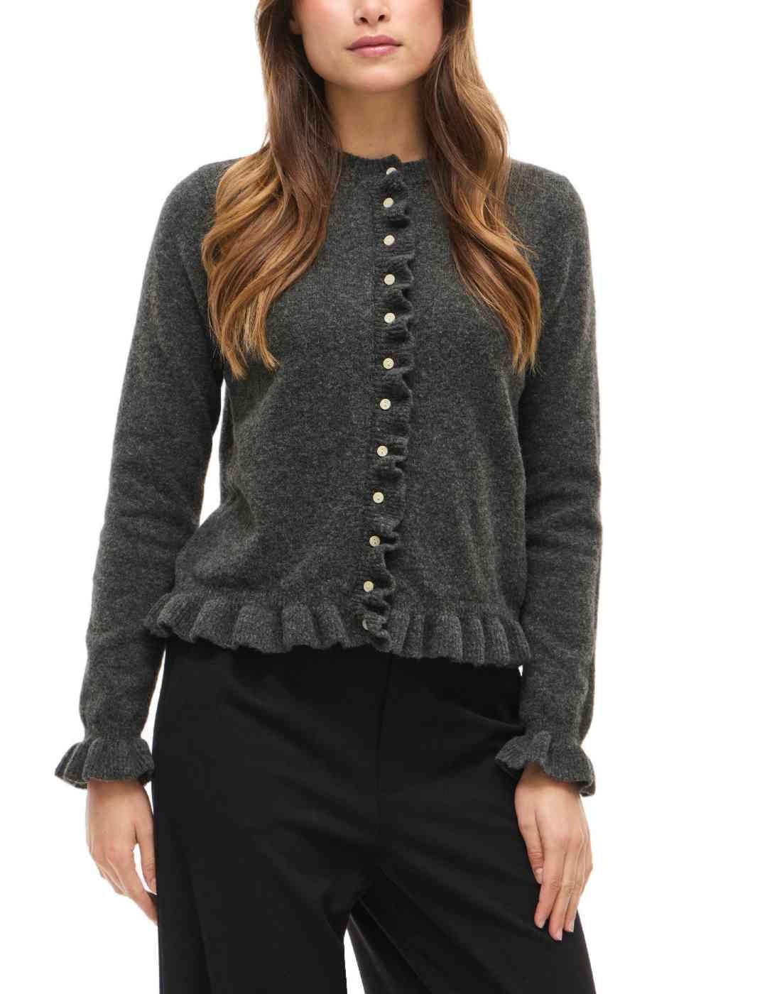 Cárdigan Vila Jacia gris punto volantes para mujer