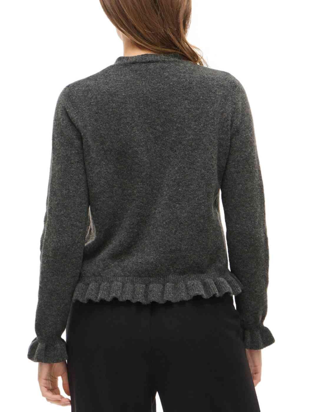 Cárdigan Vila Jacia gris punto volantes para mujer