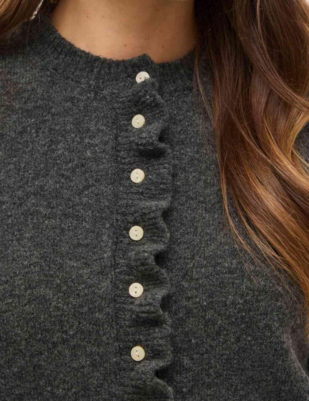 Cárdigan Vila Jacia gris punto volantes para mujer