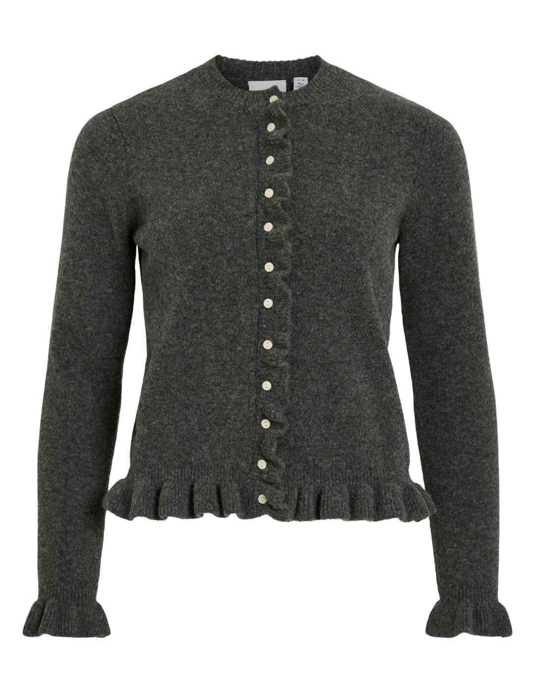 Cárdigan Vila Jacia gris punto volantes para mujer