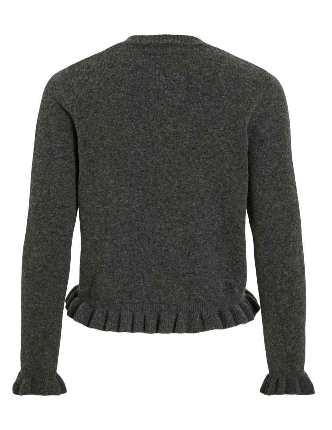 Cárdigan Vila Jacia gris punto volantes para mujer