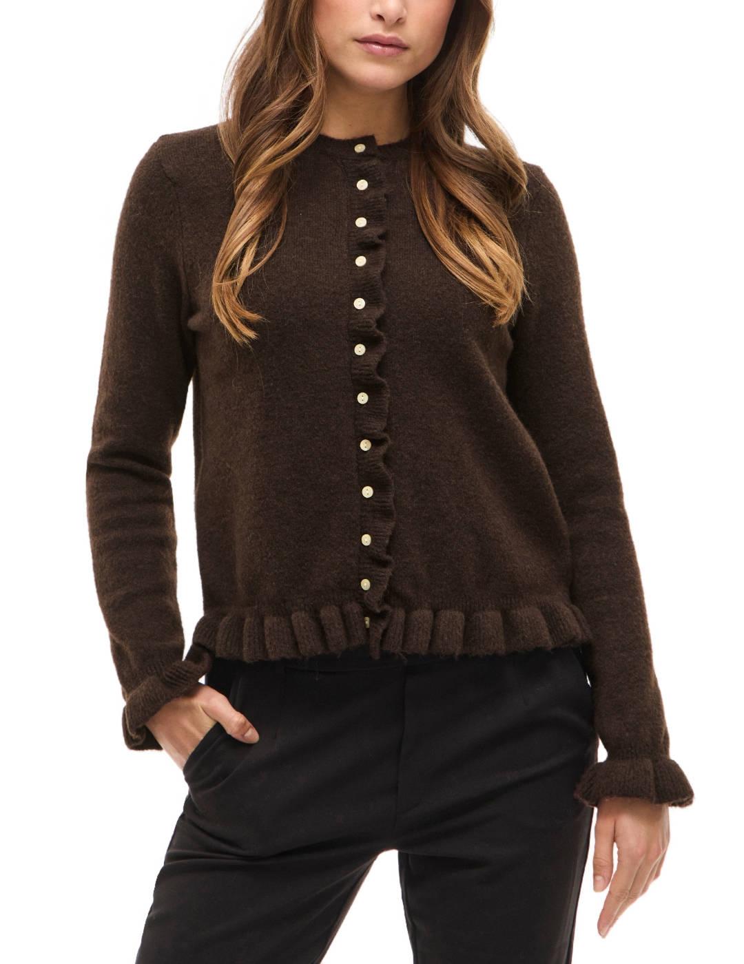 Cárdigan Vila Jacia marrón punto volantes para mujer