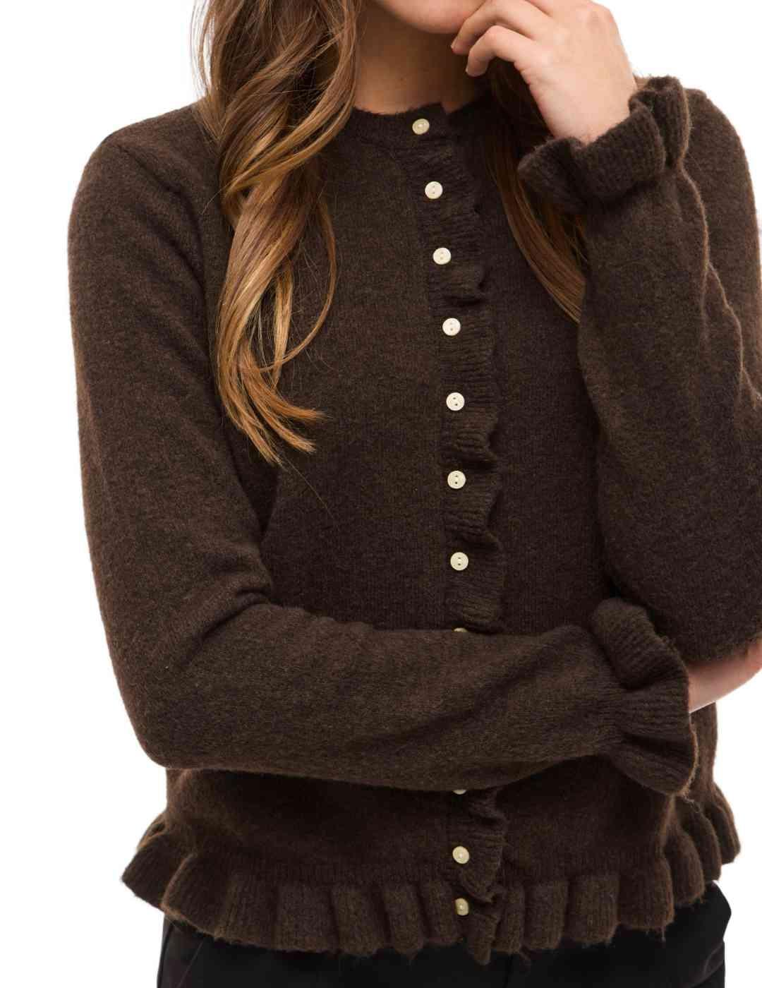 Cárdigan Vila Jacia marrón punto volantes para mujer