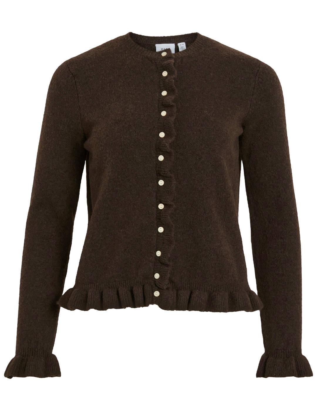 Cárdigan Vila Jacia marrón punto volantes para mujer