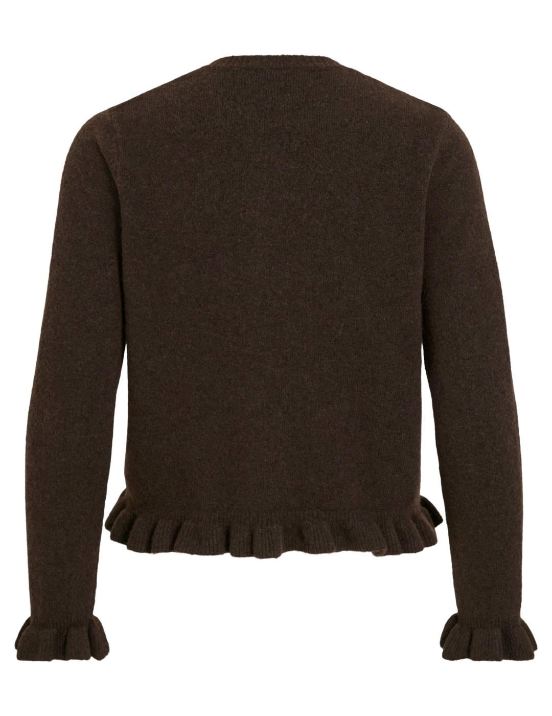 Cárdigan Vila Jacia marrón punto volantes para mujer