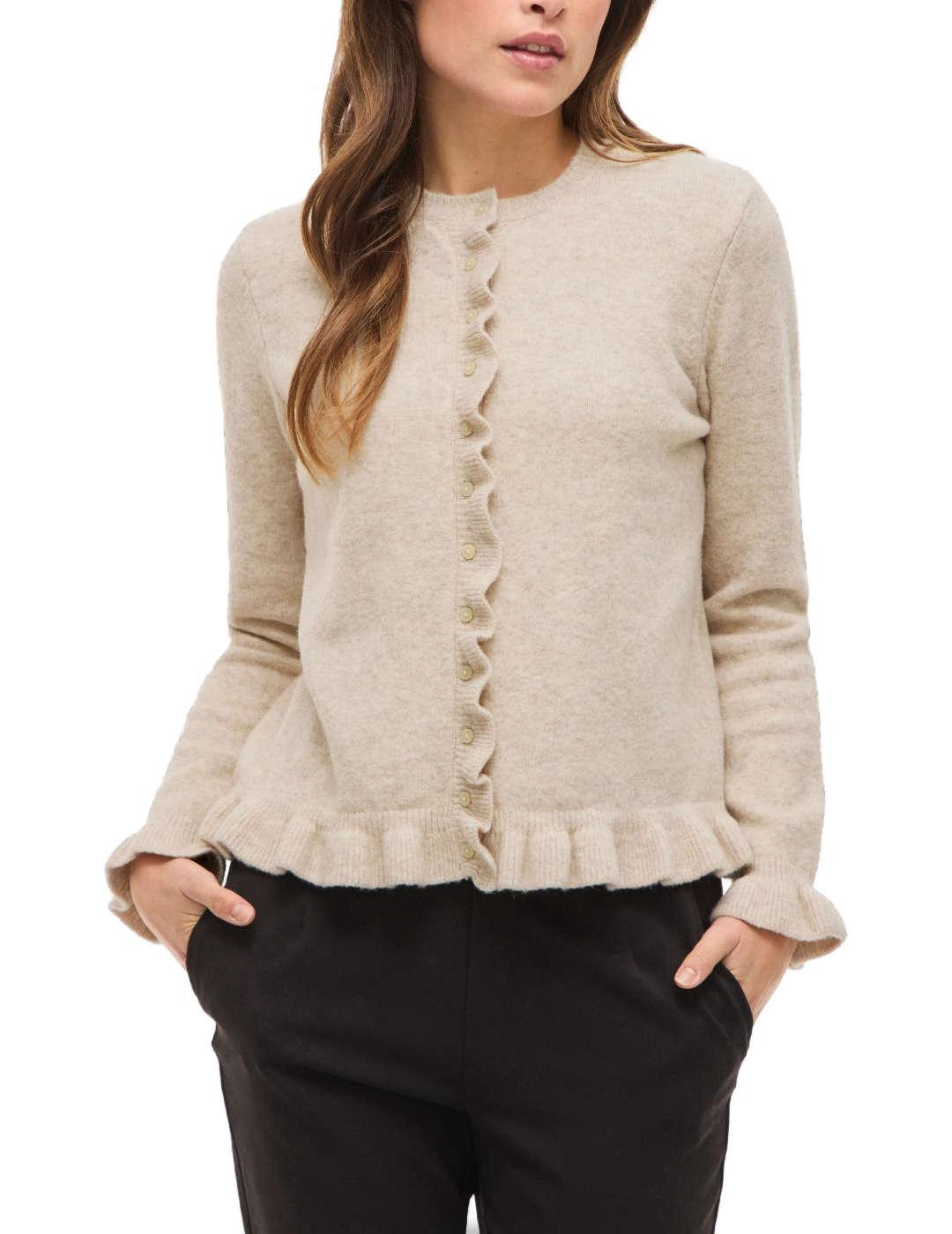 Cárdigan Vila Jacia beige punto volantes para mujer