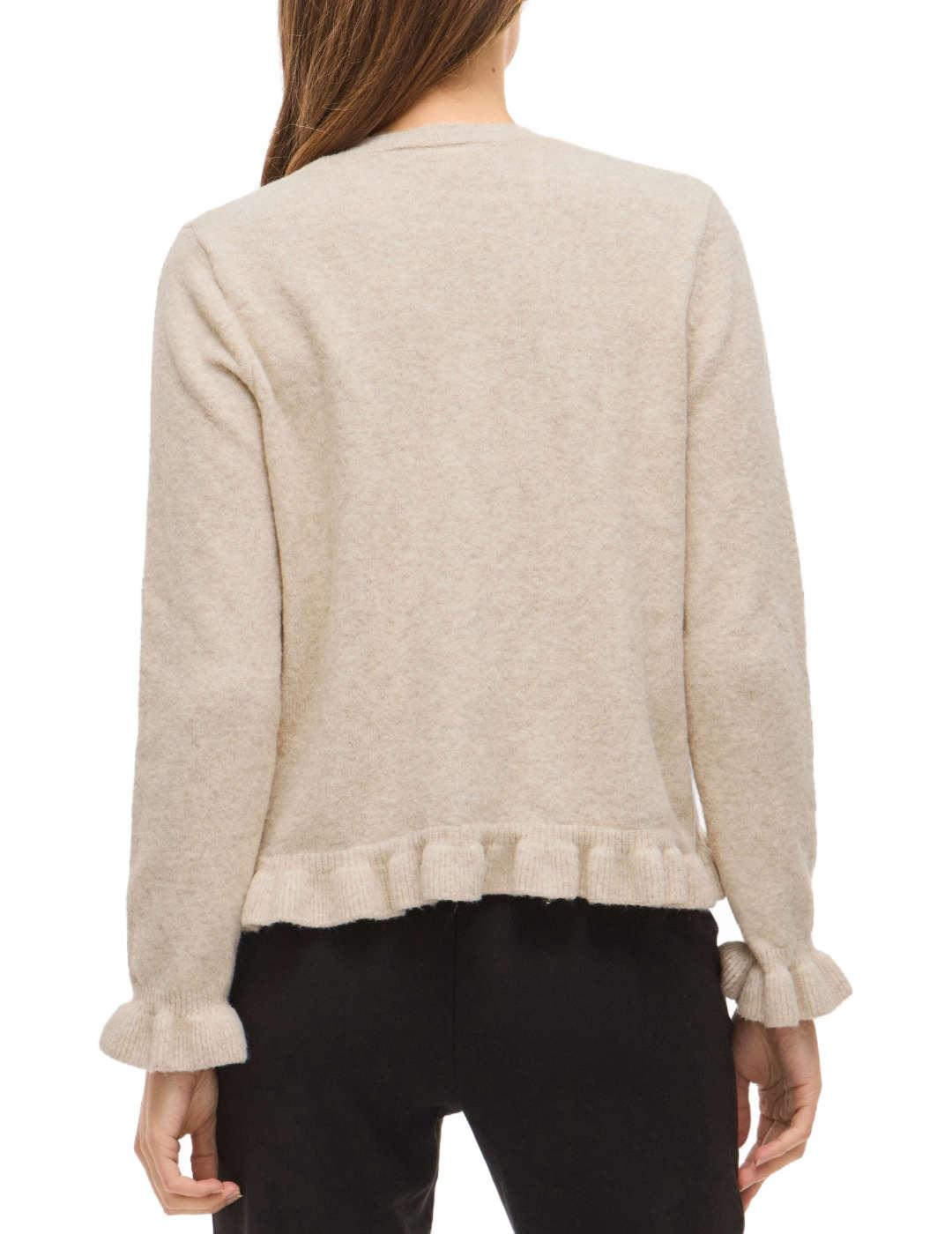 Cárdigan Vila Jacia beige punto volantes para mujer