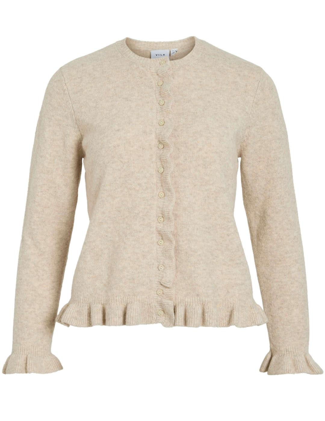 Cárdigan Vila Jacia beige punto volantes para mujer