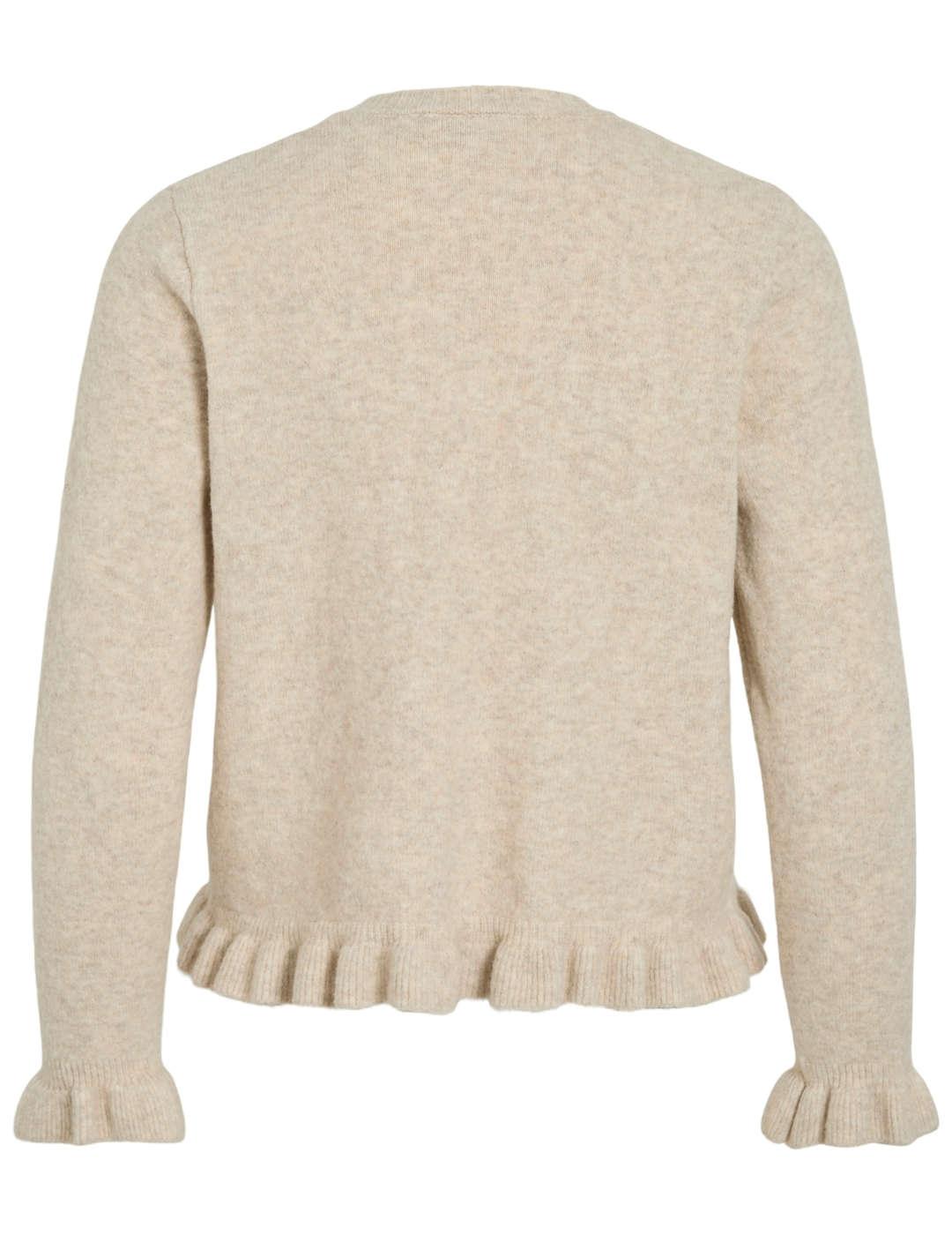 Cárdigan Vila Jacia beige punto volantes para mujer