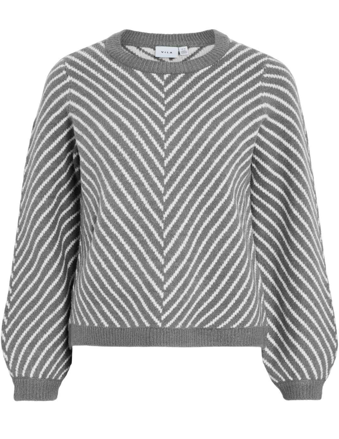 Jersey Vila Khaia gris con rayas punto grueso de mujer
