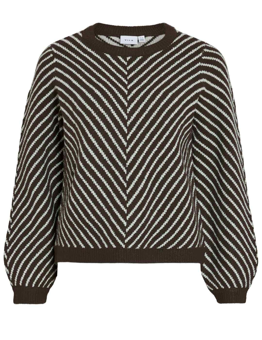Jersey Vila Khaia marrón con rayas punto grueso para mujer