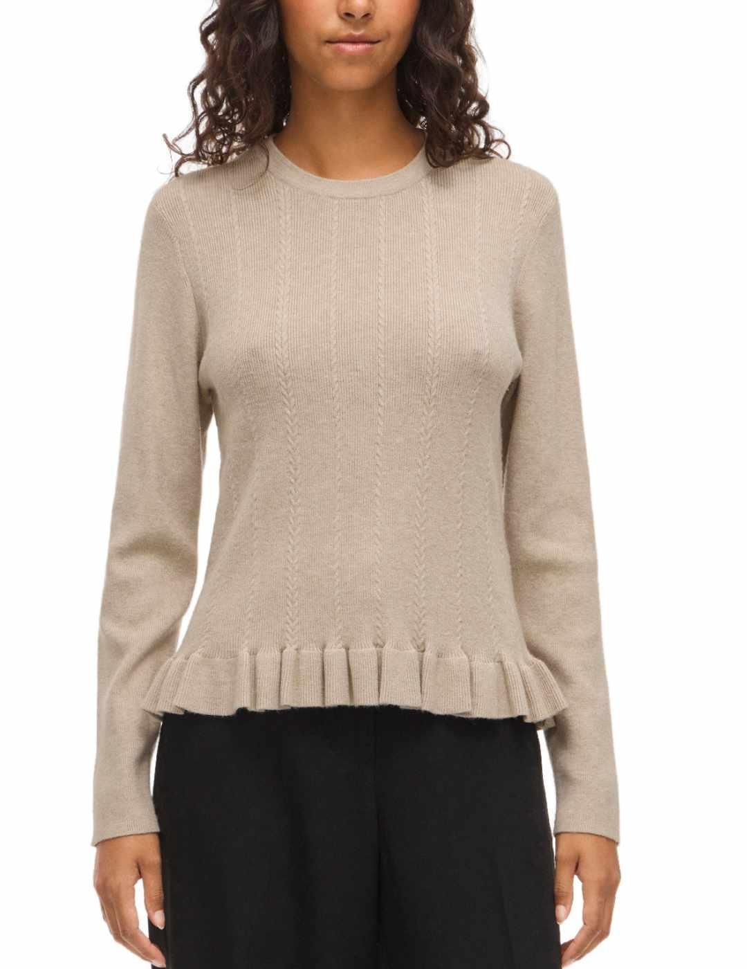Jersey Vila Northy de punto con volantes beige para mujer