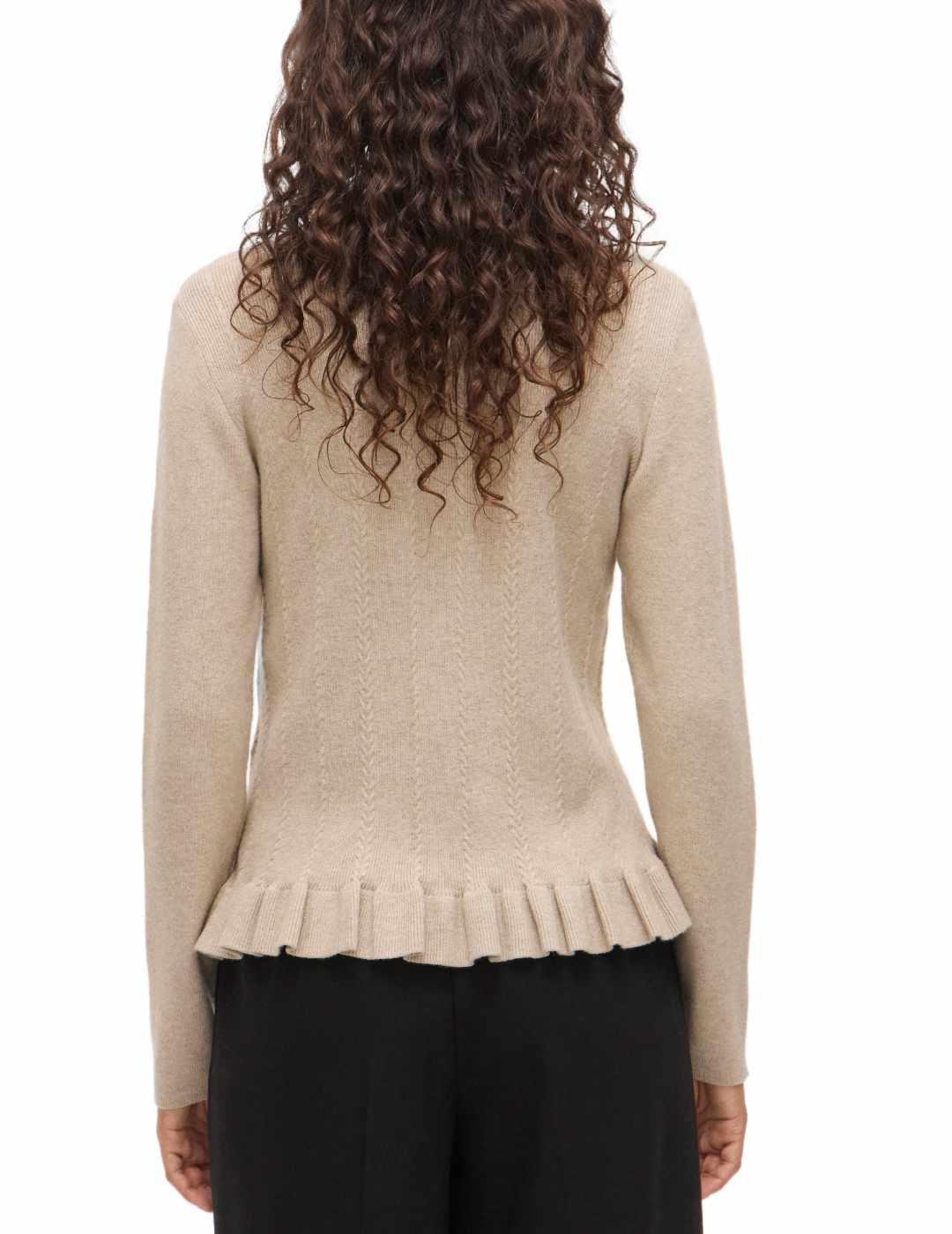 Jersey Vila Northy de punto con volantes beige para mujer