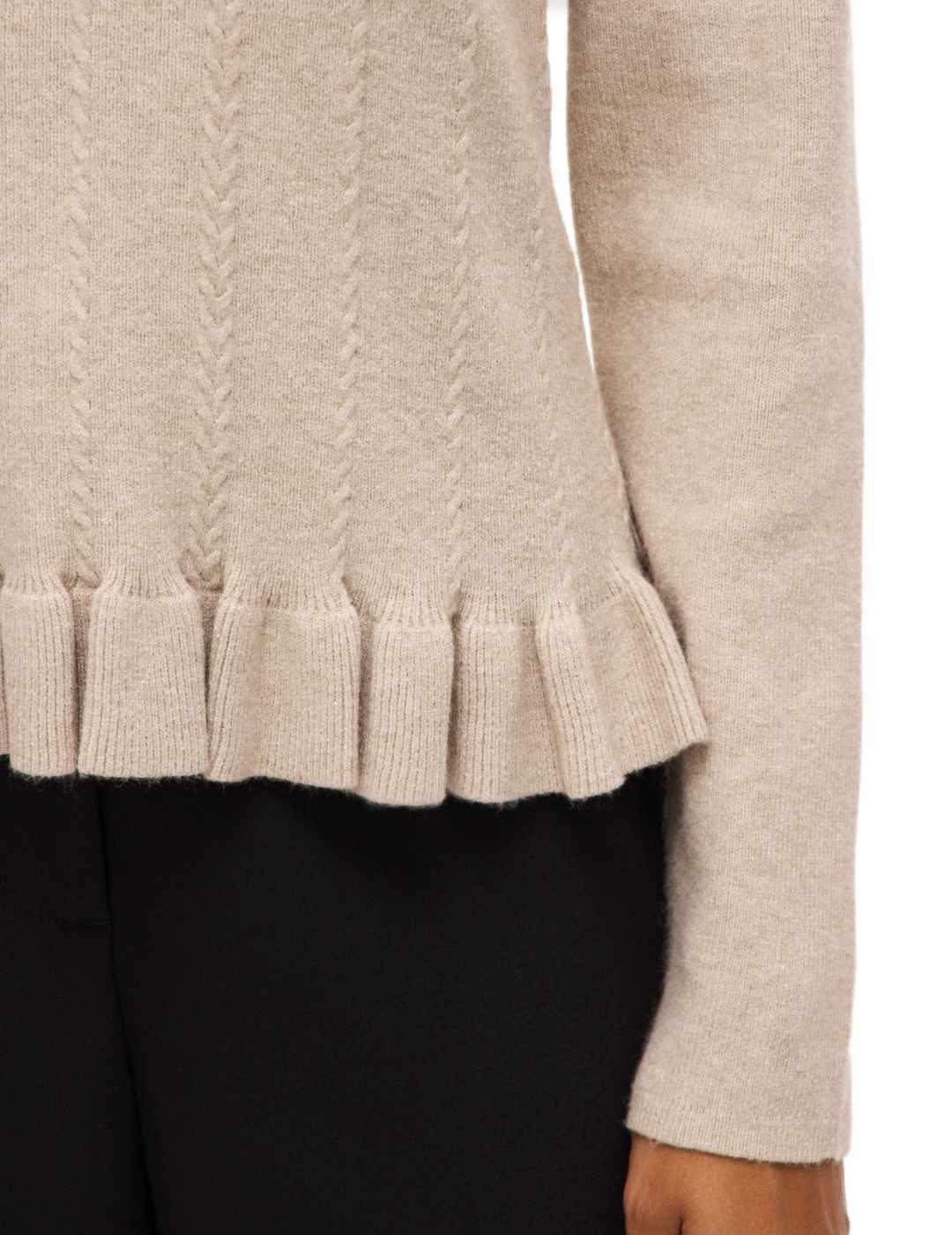 Jersey Vila Northy de punto con volantes beige para mujer