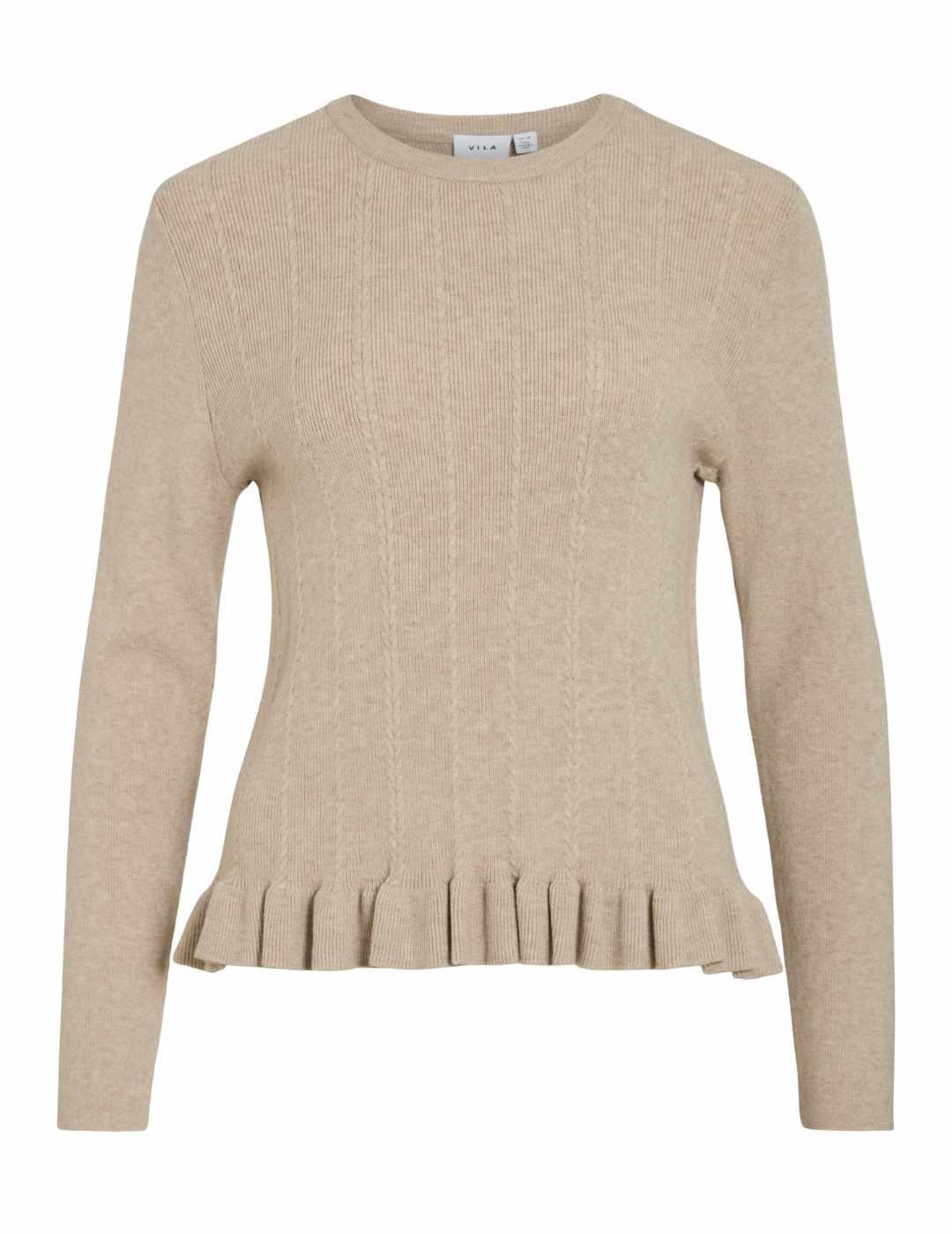 Jersey Vila Northy de punto con volantes beige para mujer