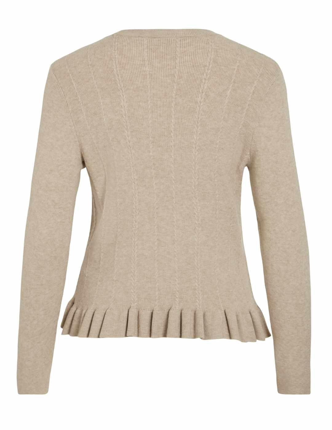 Jersey Vila Northy de punto con volantes beige para mujer