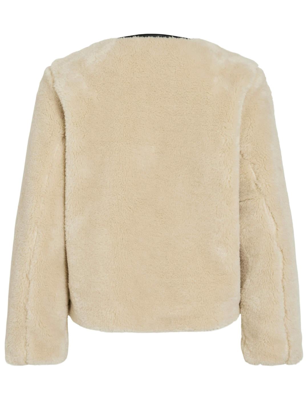 Chaqueta Vila Shup beige borreguito detalle polipiel mujer