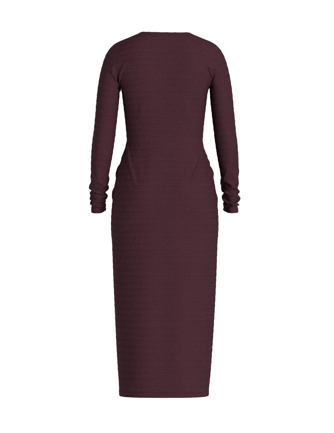 Vestido Vila Cavalina burdeos largo fruncido de mujer