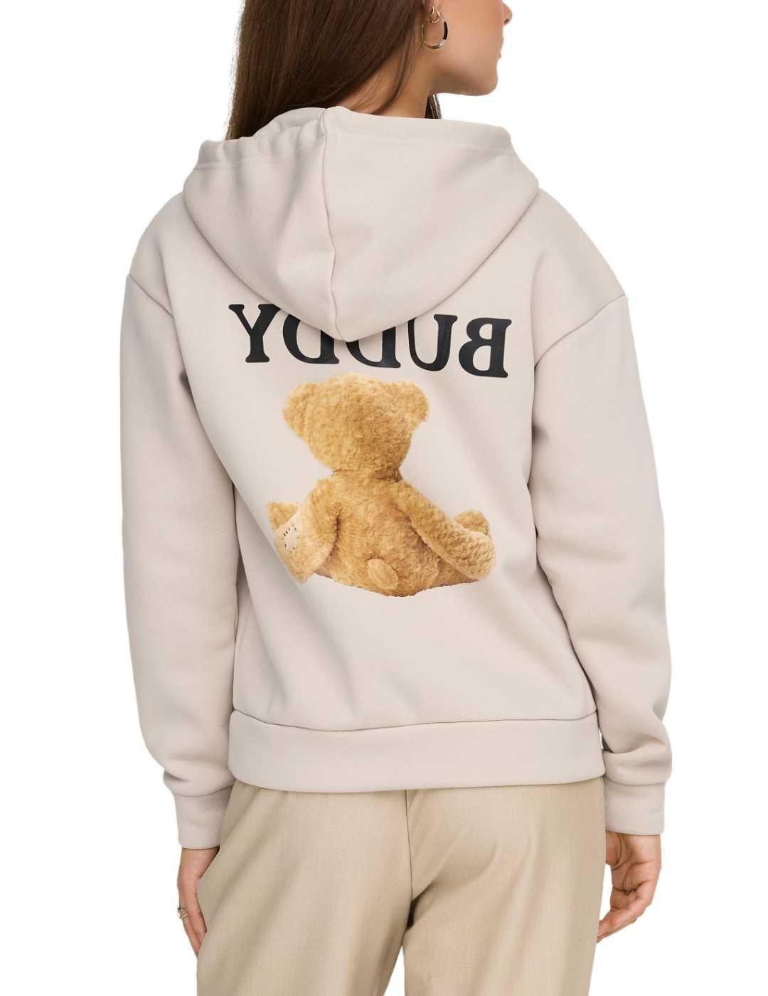 Sudadera Only Ricky beige dibujo osito capucha de mujer