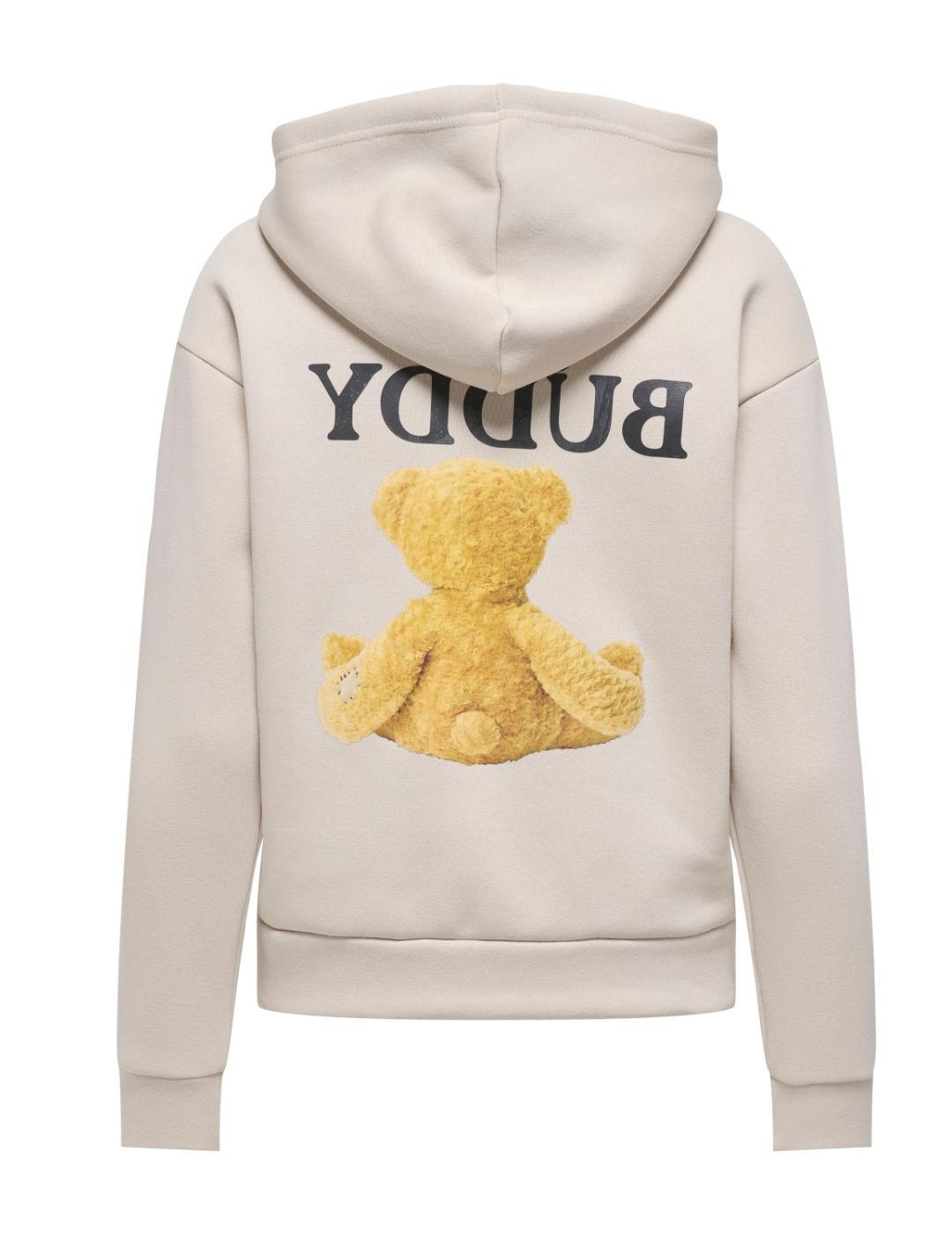 Sudadera Only Ricky beige dibujo osito capucha de mujer