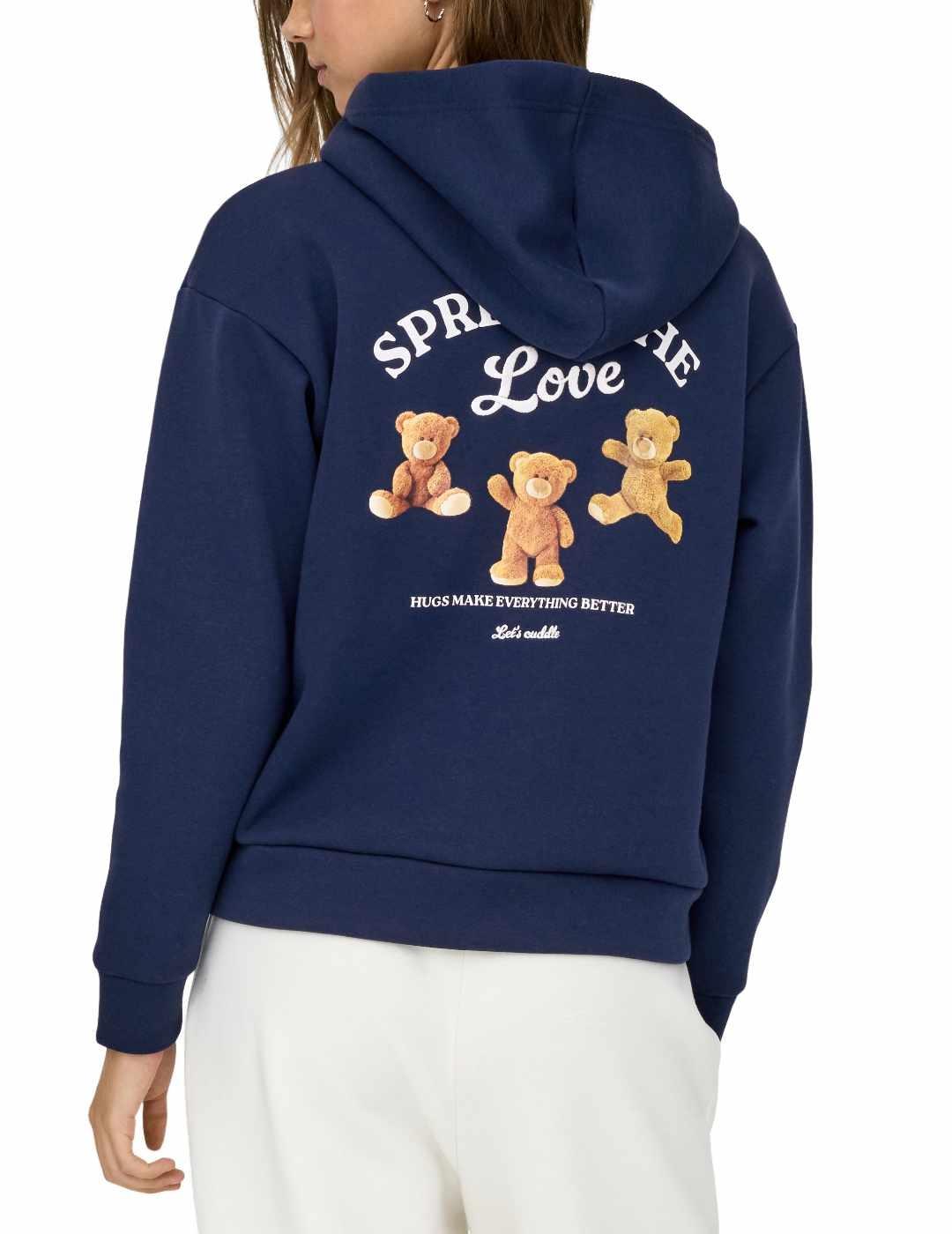 Sudadera Only Ricky marino dibujo osito capucha de mujer