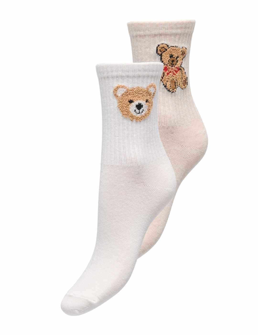 Calcetines Only Teddy acanalados beige y blanco para mujer