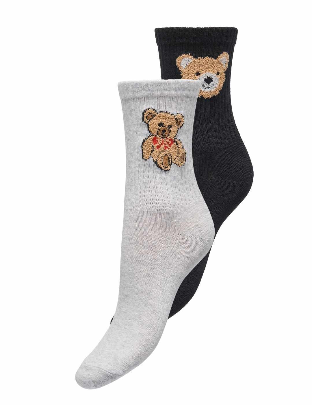 Calcetines Only Teddy acanalados negro y gris para mujer
