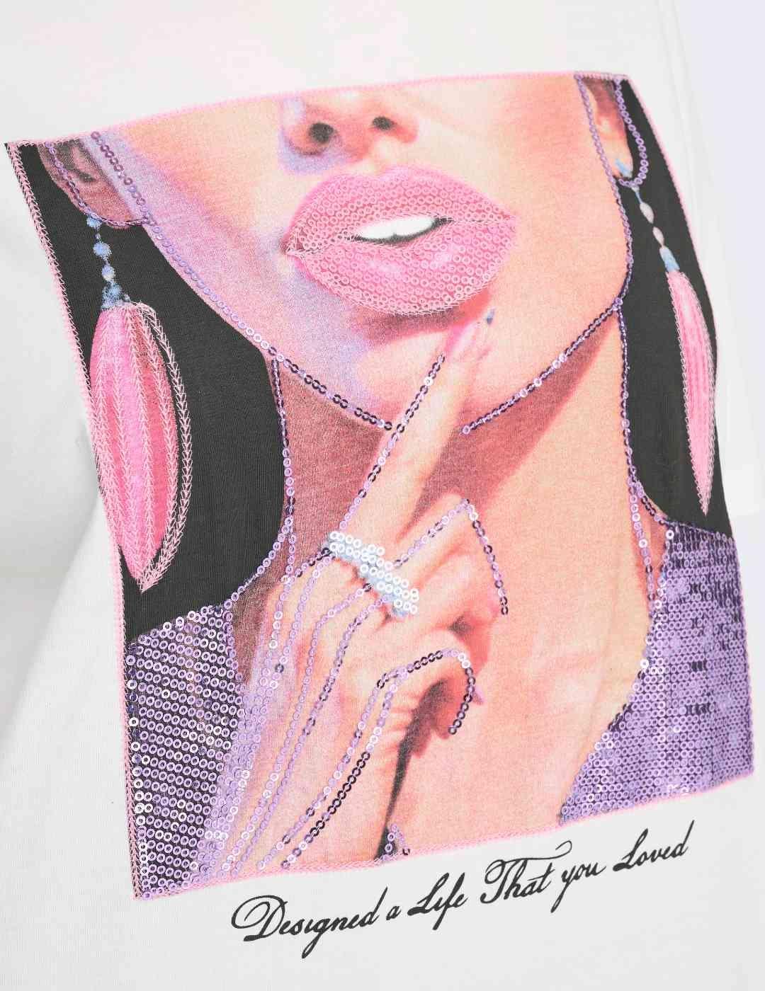 Camiseta Only manga corta Siff labios blanca para mujer