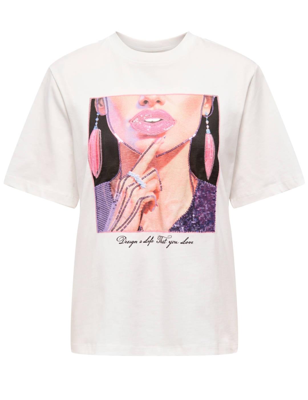 Camiseta Only manga corta Siff labios blanca para mujer