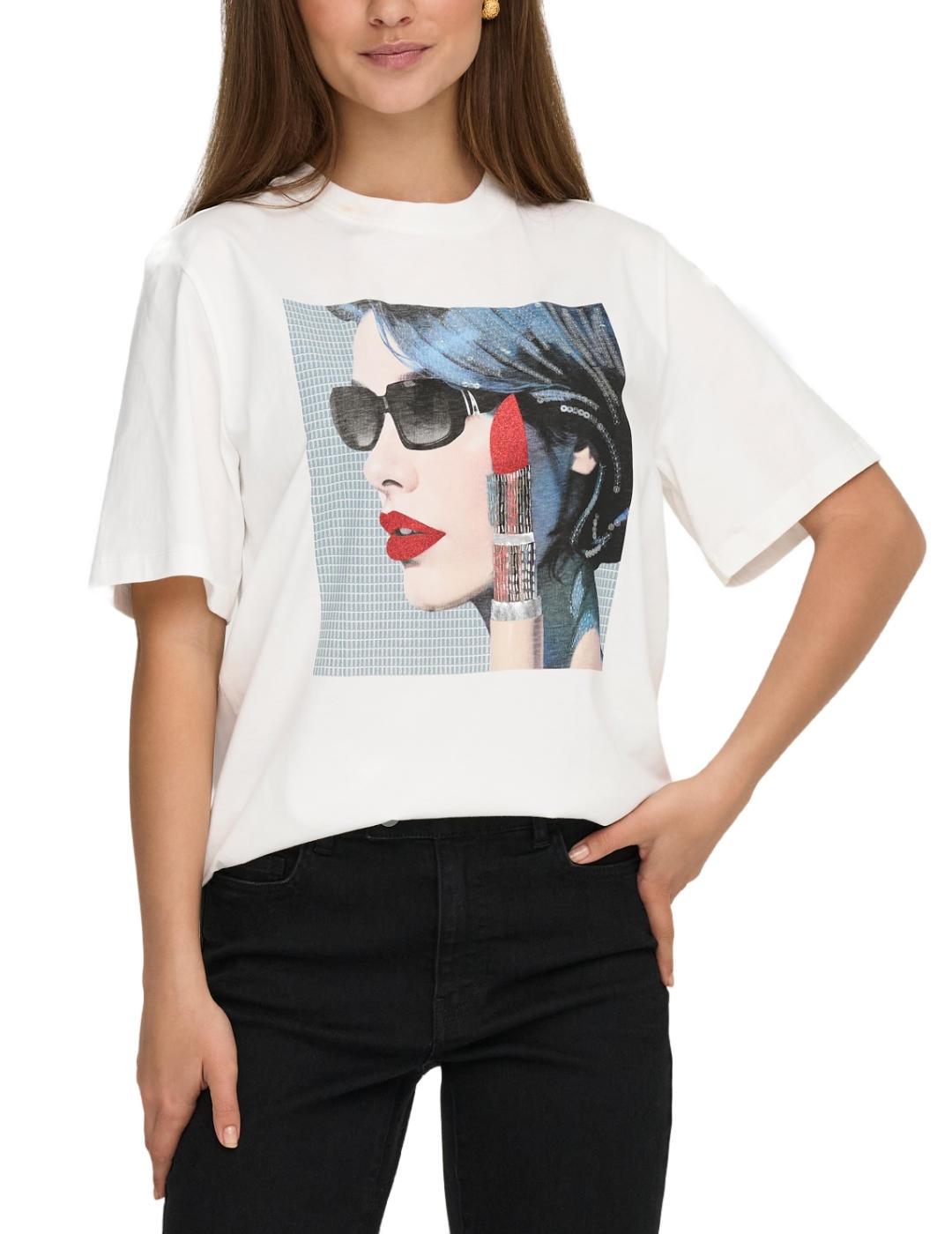 Camiseta Only Siff manga corta gafas blanca para mujer