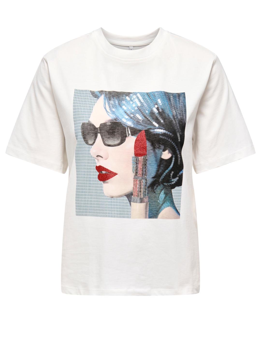 Camiseta Only Siff manga corta gafas blanca para mujer