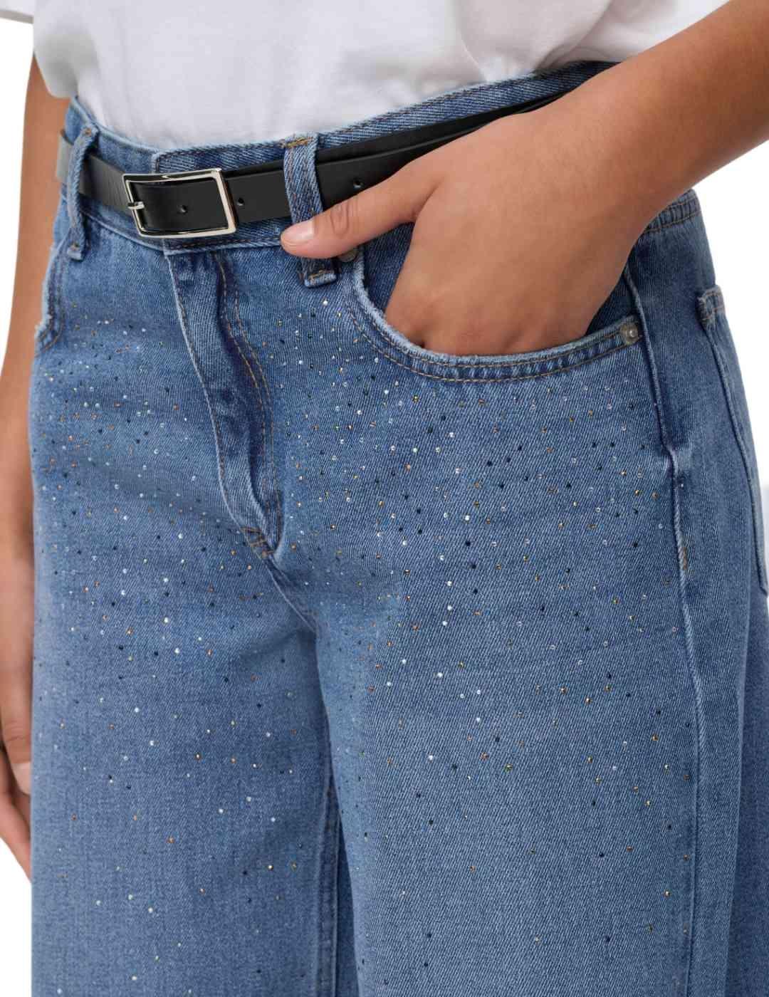 Vaquero Only Cath azul strass wide leg para mujer