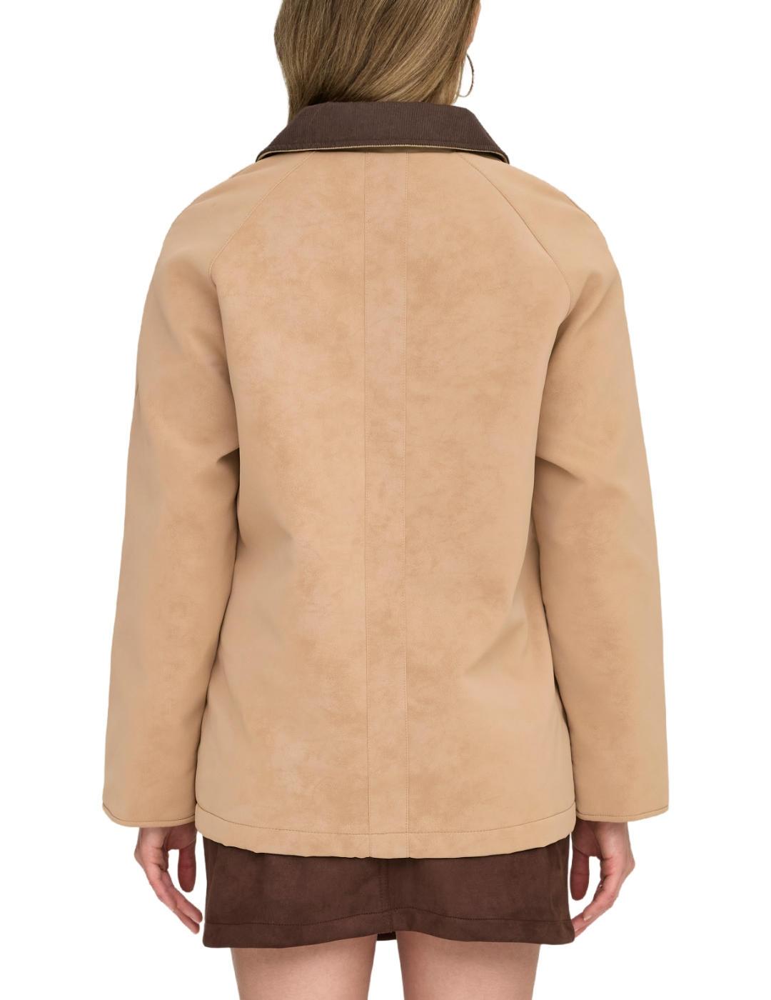 Chaqueta Only Aggie camel ante larga para mujer
