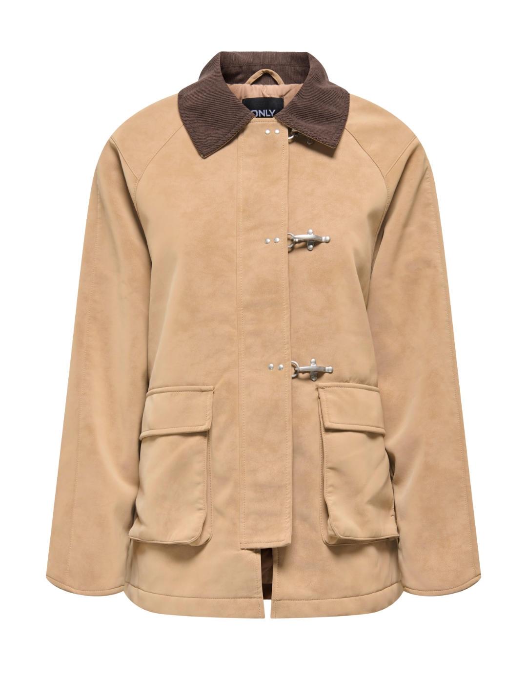 Chaqueta Only Aggie camel ante larga para mujer