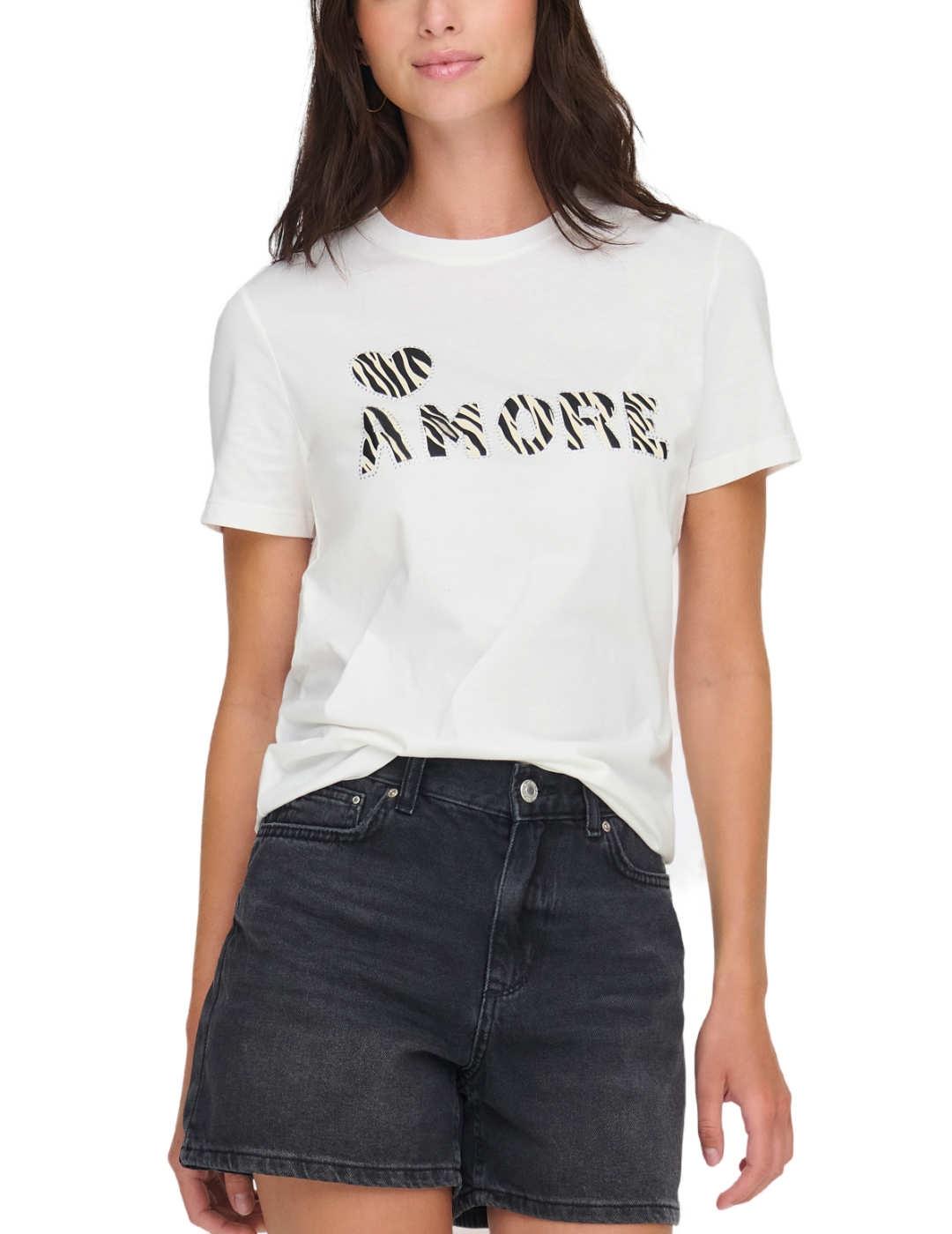 Camiseta Only Ditte amore blanca detalle cebra para mujer