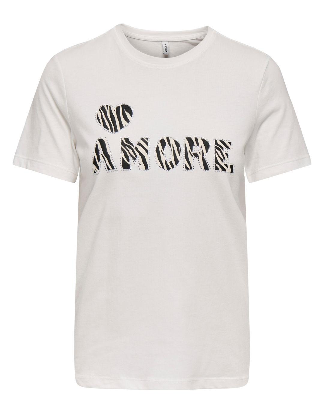 Camiseta Only Ditte amore blanca detalle cebra para mujer