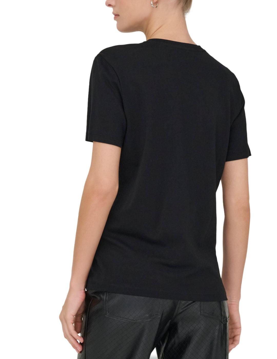 Camiseta Only Ditte cherie negra detalle leopardo para mujer