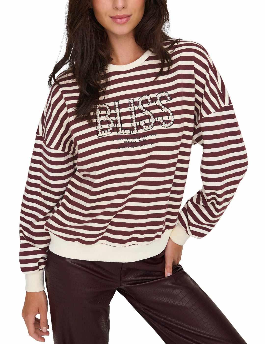 Sudadera Only Liza beige y burdeos rayas para mujer
